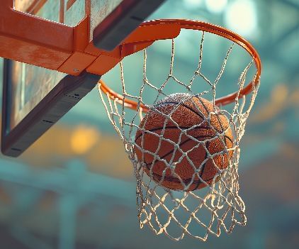 A basket ball passing through the net attached to the rim - Kaldan Samudra Palace